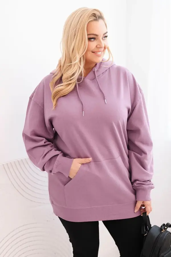 Kesi Włoski Kesi Włoski Women's plus size looped cotton hoodie with kangaroo pocket dark pink