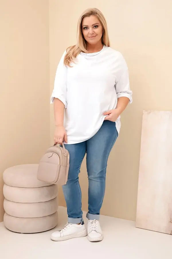 Kesi Włoski Kesi Włoski Women's Plus Size loose-fit cotton blouse with a water neckline white