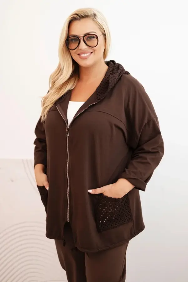 Kesi Włoski Kesi Włoski Women's Plus Size oversized cotton sweatshirt long sleeve brown