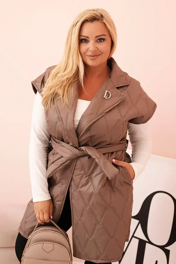 Kesi Włoski Kesi Włoski Women's Plus Size quilted vest with belt and collar fango
