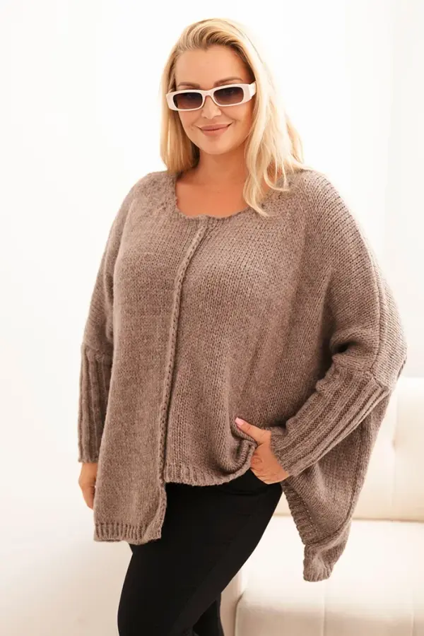 Kesi Włoski Kesi Włoski Women's Plus Size sweater with acrylic, loose fit and 3/4 sleeve fango