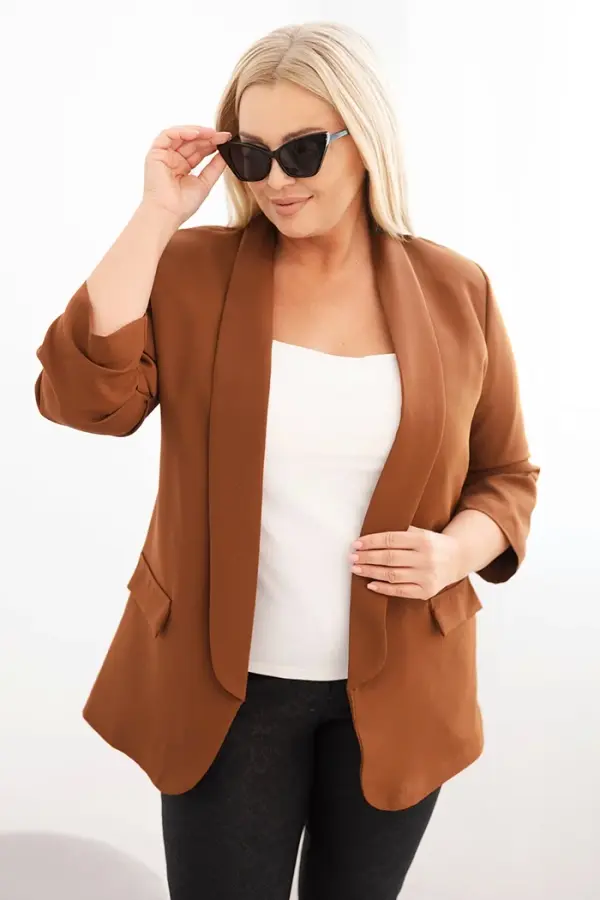 Kesi Włoski Kesi Włoski Women's Plus Size Unbuttoned Blazer with Lining XL/2XL brown