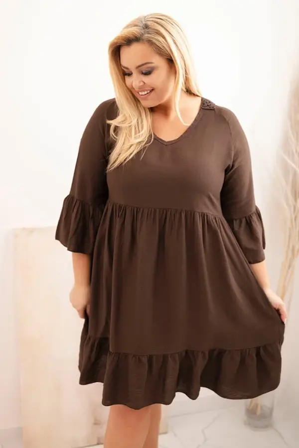 Kesi Włoski Kesi Włoski Women's Plus Size viscose dress with openwork decoration brown