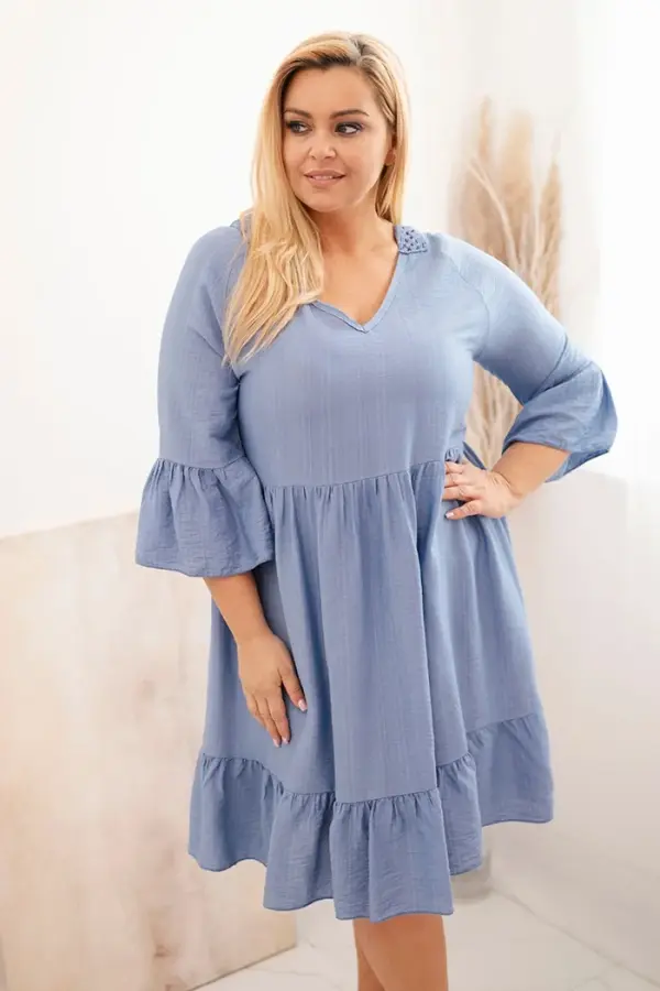Kesi Włoski Kesi Włoski Women's Plus Size viscose dress with openwork decoration denim