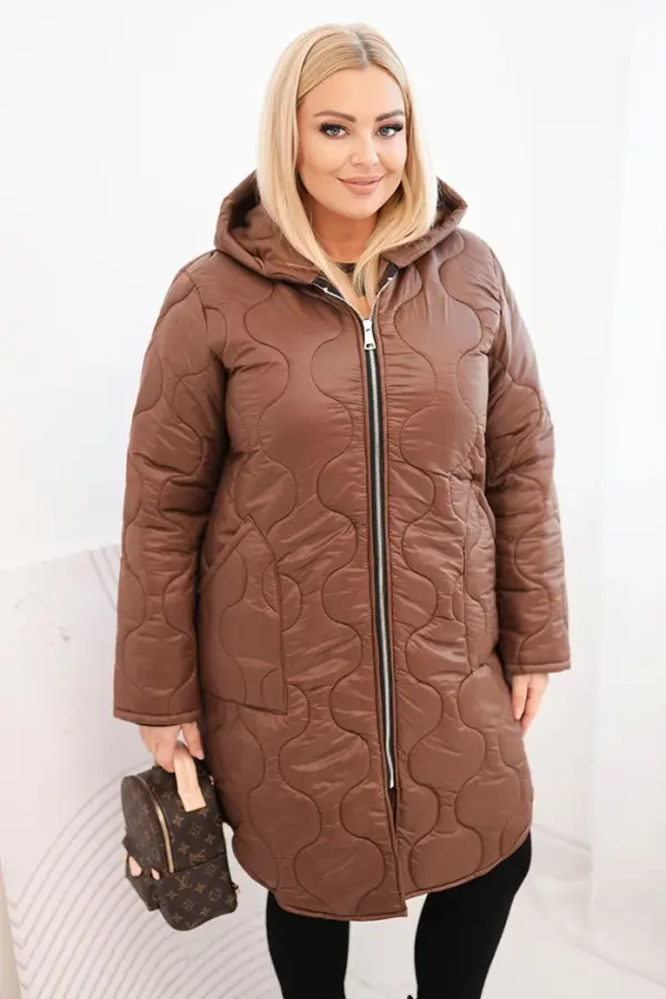 Kesi Włoski Kesi Włoski Women's Plus Size winter quilted jacket with a hood chocolate