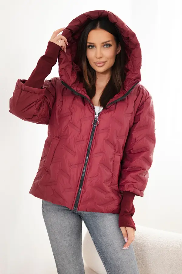 Kesi Włoski Kesi Włoski Women's quilted jacket with hood and pockets plum