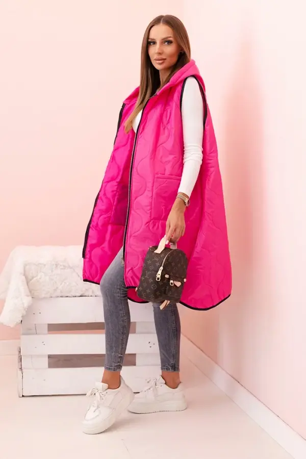 Kesi Włoski Kesi Włoski Women's quilted Plus Size vest with a hood zippered pink