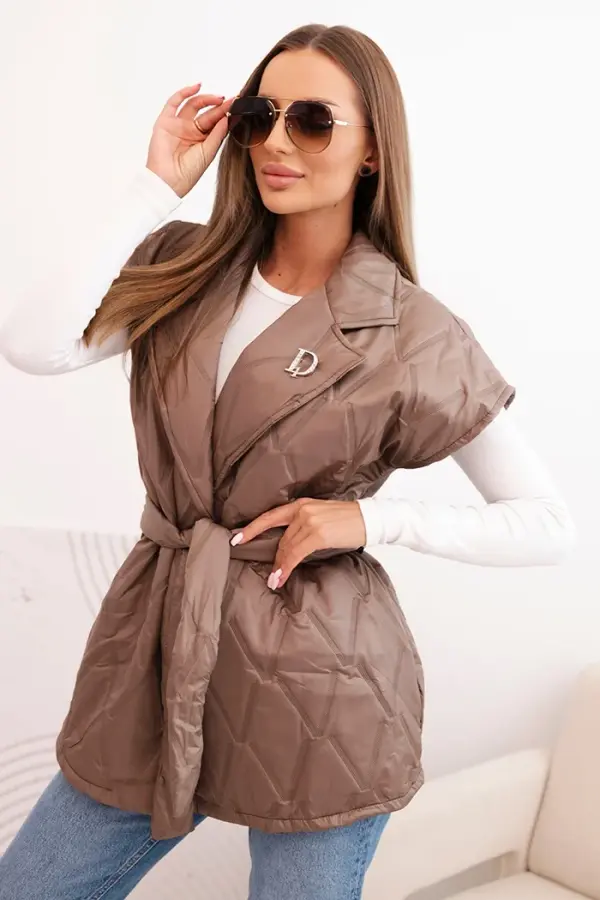Kesi Włoski Kesi Włoski Women's quilted vest with a belt and wide collar fango