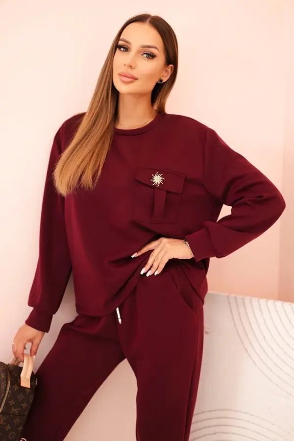 Kesi Włoski Kesi Włoski Women's set buttercream sweatshirt and pants with elastic plum