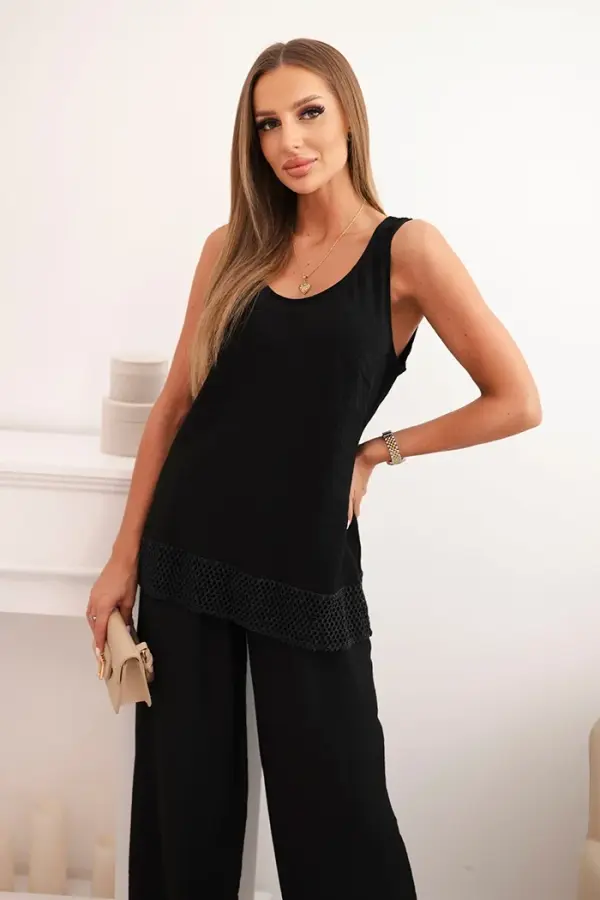 Kesi Włoski Kesi Włoski Women's set made of viscose, top with wide straps and wide-leg pants black