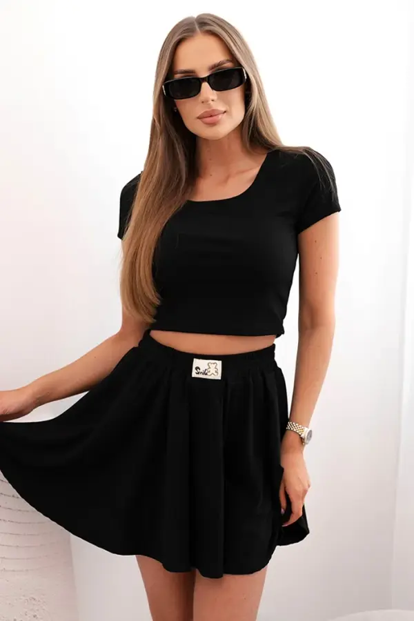 Kesi Włoski Kesi Włoski Women's set of short-sleeved blouse and flared skirt black