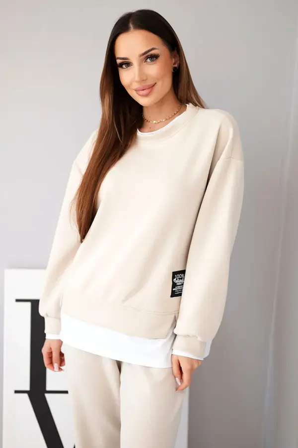 Kesi Włoski Kesi Włoski Women's set with a loose sweatshirt and sweatpants beige
