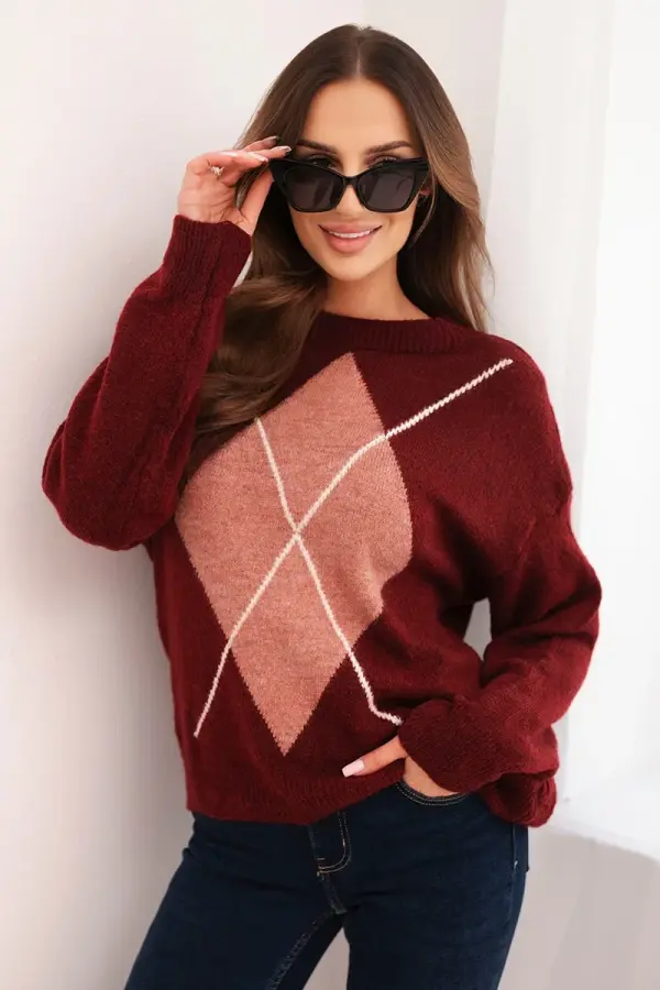 Kesi Włoski Kesi Włoski Women's sweater in geometric pattern with a blend of wool and alpaca red