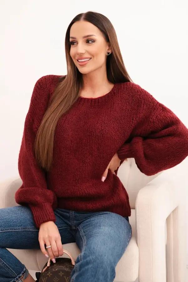 Kesi Włoski Kesi Włoski Women's sweater with a thick knit and wool and long sleeves maroon