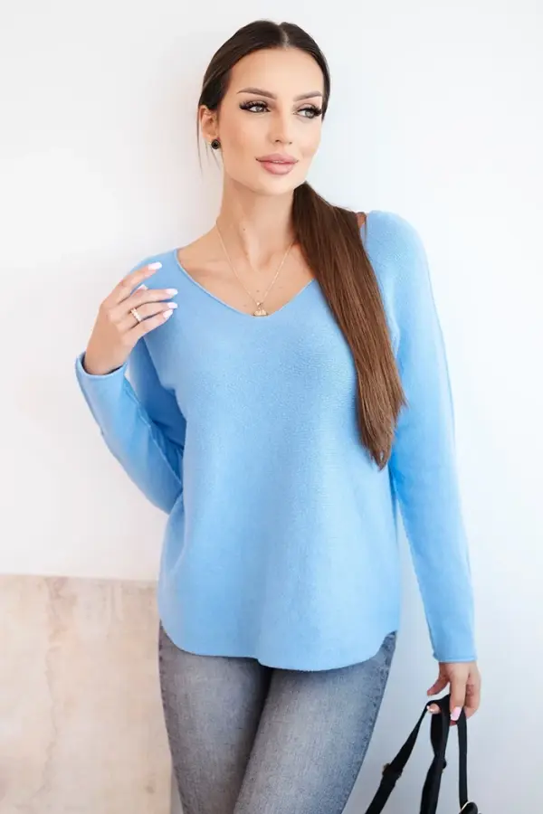 Kesi Włoski Kesi Włoski Women's sweater with viscose and V-neck blue
