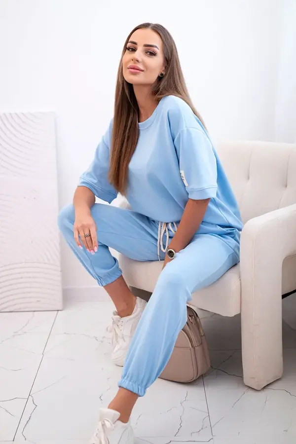 Kesi Włoski Kesi Włoski Women's viscose set with short sleeves and trousers blue