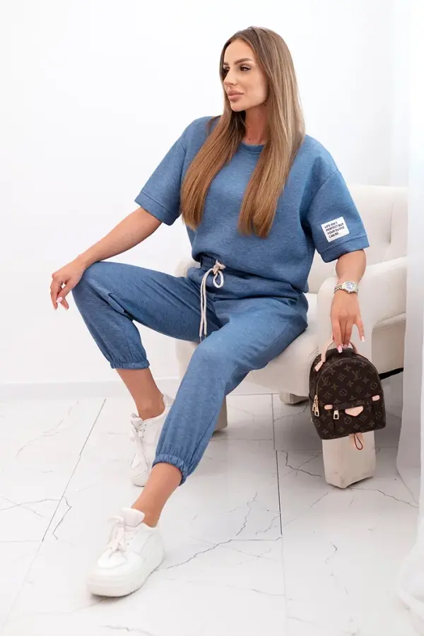 Kesi Włoski Kesi Włoski Women's viscose set with short sleeves and trousers denim melan