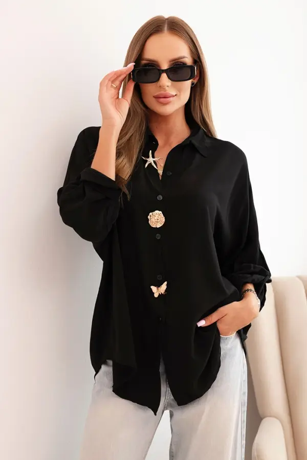 Kesi Włoski Kesi Włoski Women's viscose shirt with decorative buttons and collar black