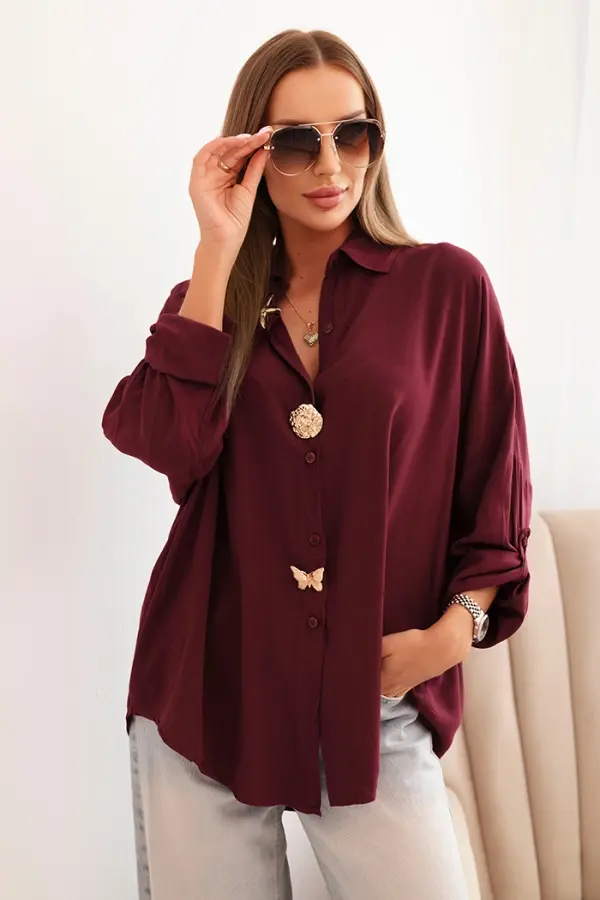 Kesi Włoski Kesi Włoski Women's viscose shirt with decorative buttons and collar plum