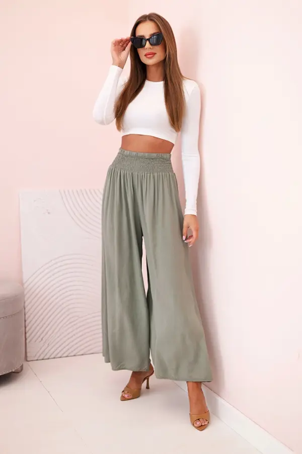 Kesi Włoski Kesi Włoski Women's viscose trousers with elastic waistband khaki