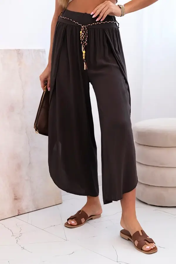 Kesi Włoski Kesi Włoski Women's viscose trousers with leg slit brown