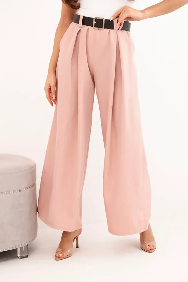 Kesi Włoski Kesi Włoski Women's wide-leg trousers with a belt dark dusty pink