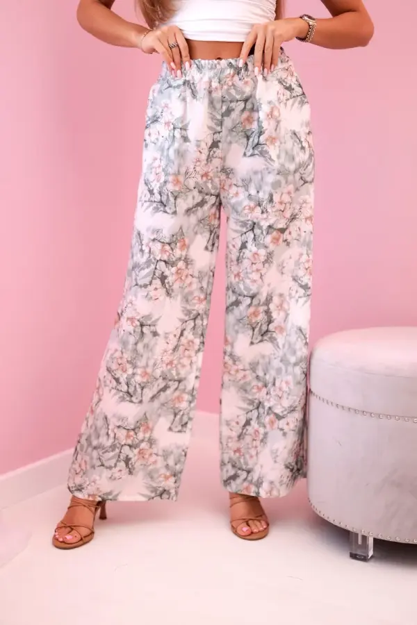 Kesi Włoski Kesi Włoski Women's wide-leg trousers with floral print dark mint