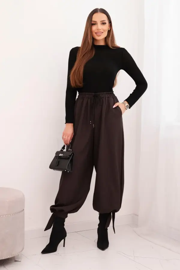 Kesi Włoski Kesi Włoski Women's wide-leg trousers with ties at the bottom brown