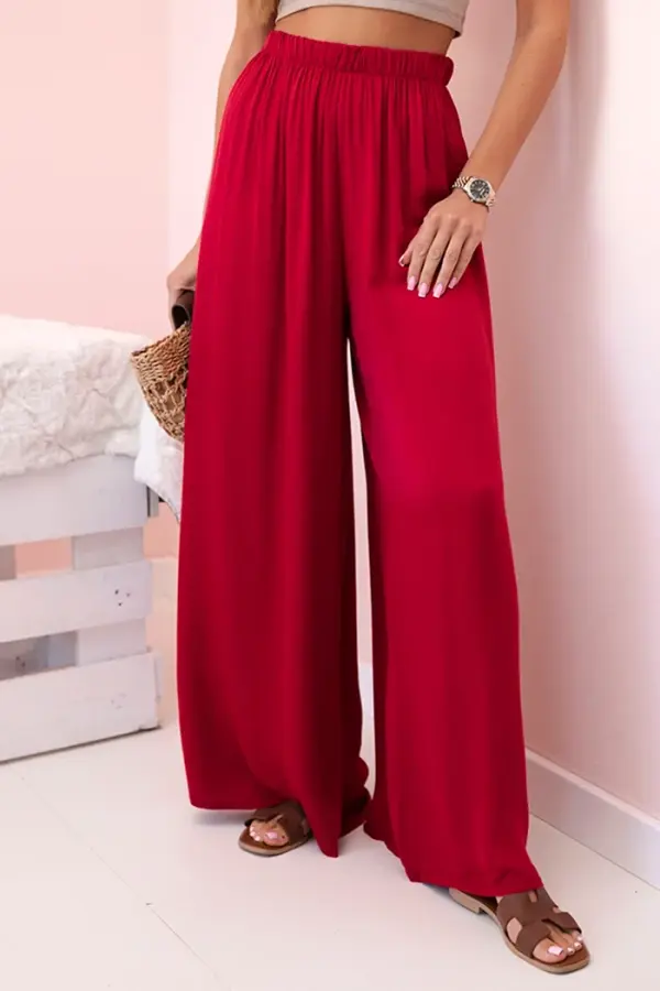 Kesi Włoski Kesi Włoski Women's wide trousers with elastic waistband burgundy