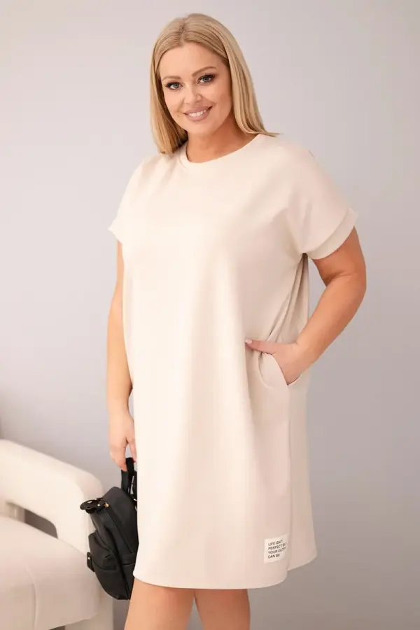 Kesi Włoski Kesi Włoski Ženska plus size haljina s džepovima bež boje
