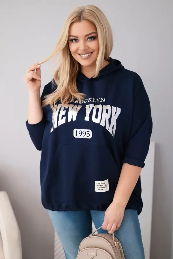 Kesi Włoski Kesi Włoski ženska plus size majica s klokanovim džepom, tamnoplava