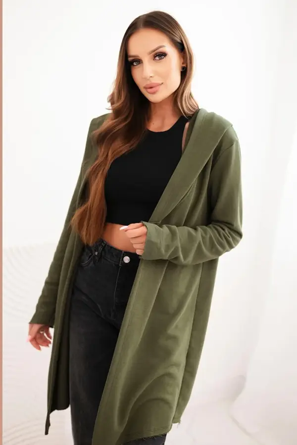 Kesi Kesi Women's cotton hooded cardigan with an elongated front khaki