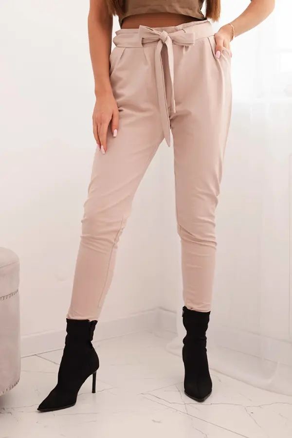 Kesi Kesi Women's cotton pants with a tie at the waist and tapered legs beige
