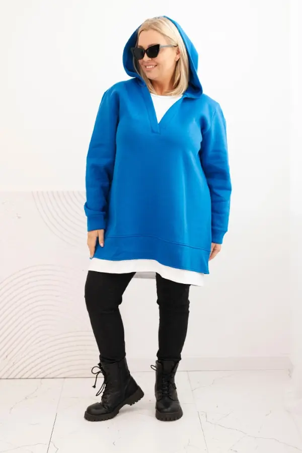 Kesi Kesi Women's plus size insulated hoodie with a V-neck cobalt blue