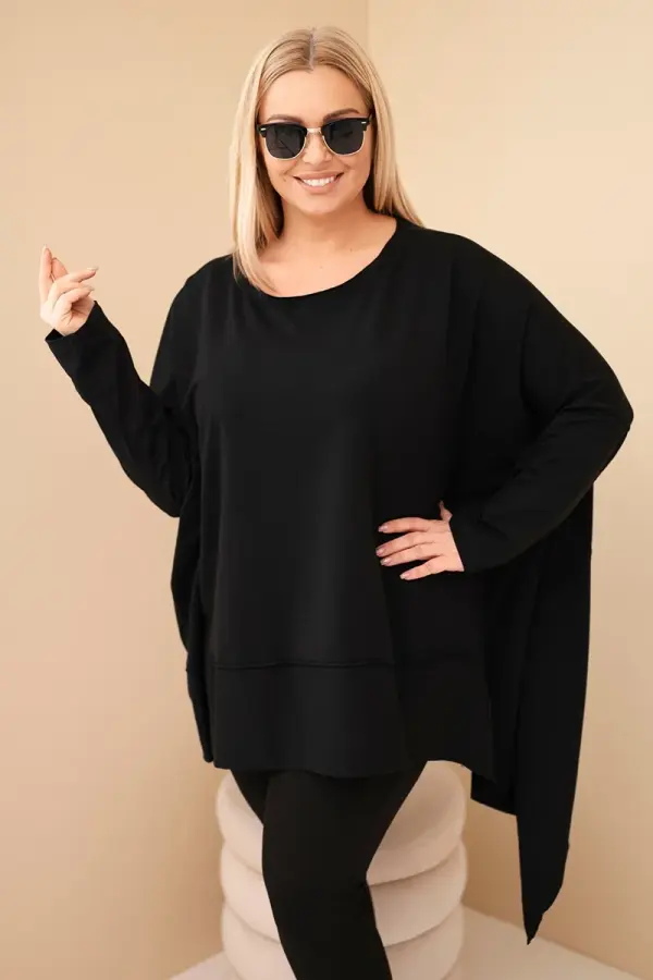 Kesi Włoski Kesi Women's Plus Size tunic made of cotton with an asymmetrical hem black