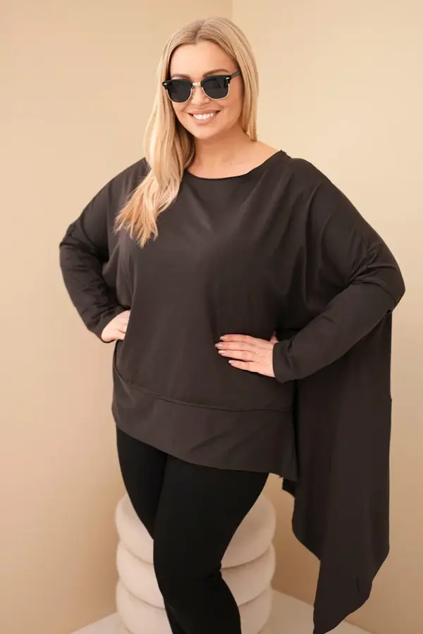 Kesi Włoski Kesi Women's Plus Size tunic made of cotton with an asymmetrical hem brown