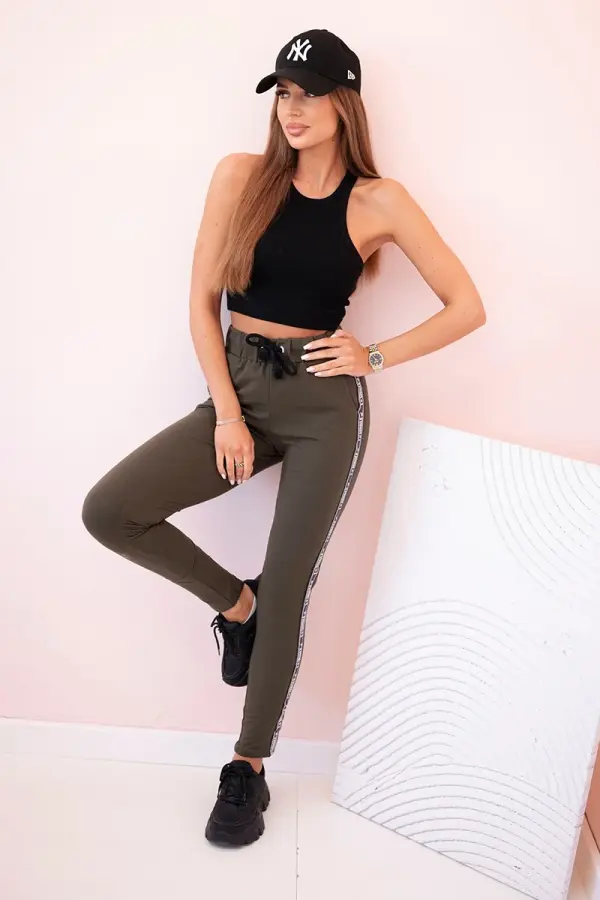 Kesi Kesi Women's sweatpants with side stripes and drawstring waist khaki