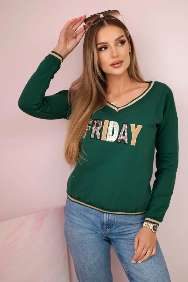 Kesi Kesi Women's sweatshirt with a sequin inscription green