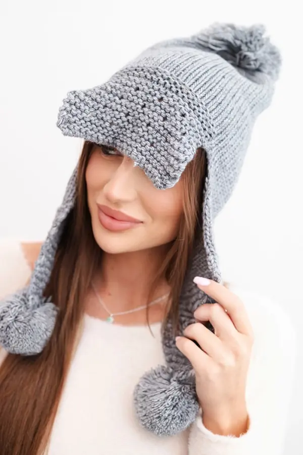 Kesi Kesi Women's winter cap with wool, visor and pom-poms K475 dark gray