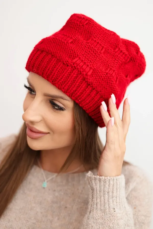 Kesi Kesi Women's winter hat made of wool with decorative weave K451 red