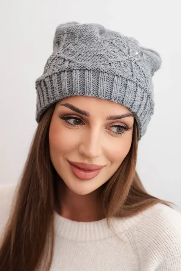 Kesi Kesi Women's winter hat with wool and decorative weave with pearls K470 dark gray