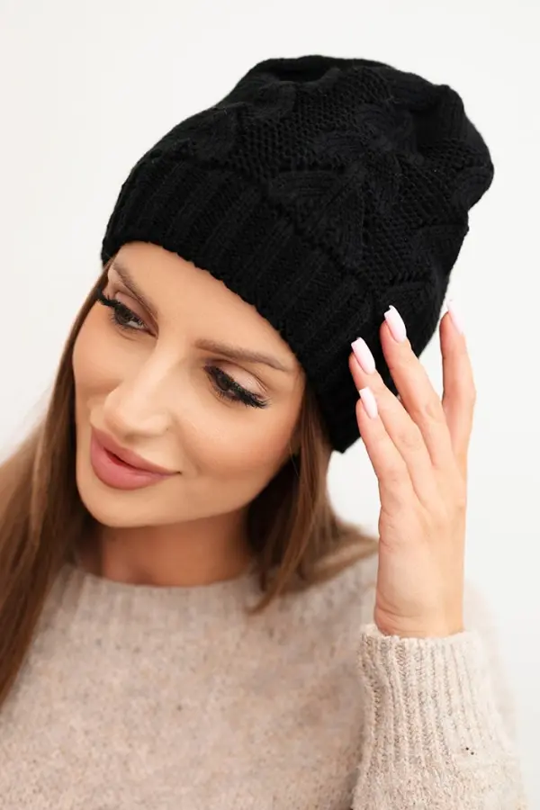 Kesi Kesi Women's winter hat with wool in a textured weave K432 black