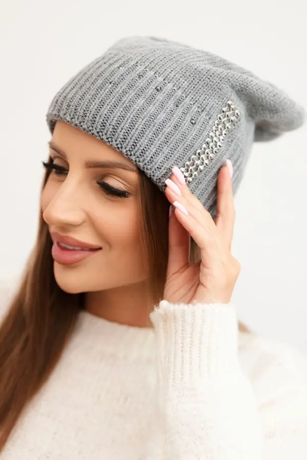 Kesi Kesi Women's winter wool hat with zirconia K453 gray