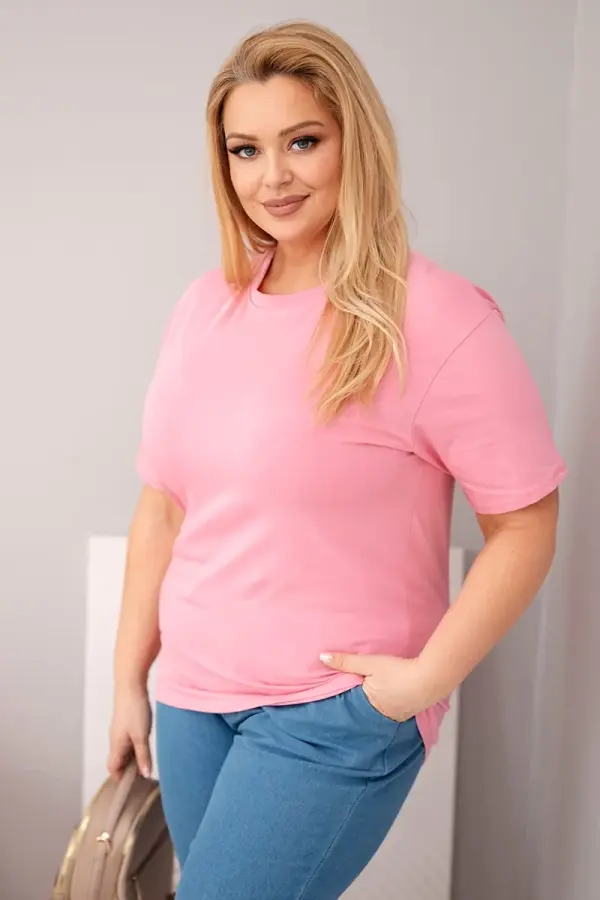 Kesi Włoski Kesi ženska pamučna majica kratkih rukava, plus size, svijetlo ružičasta