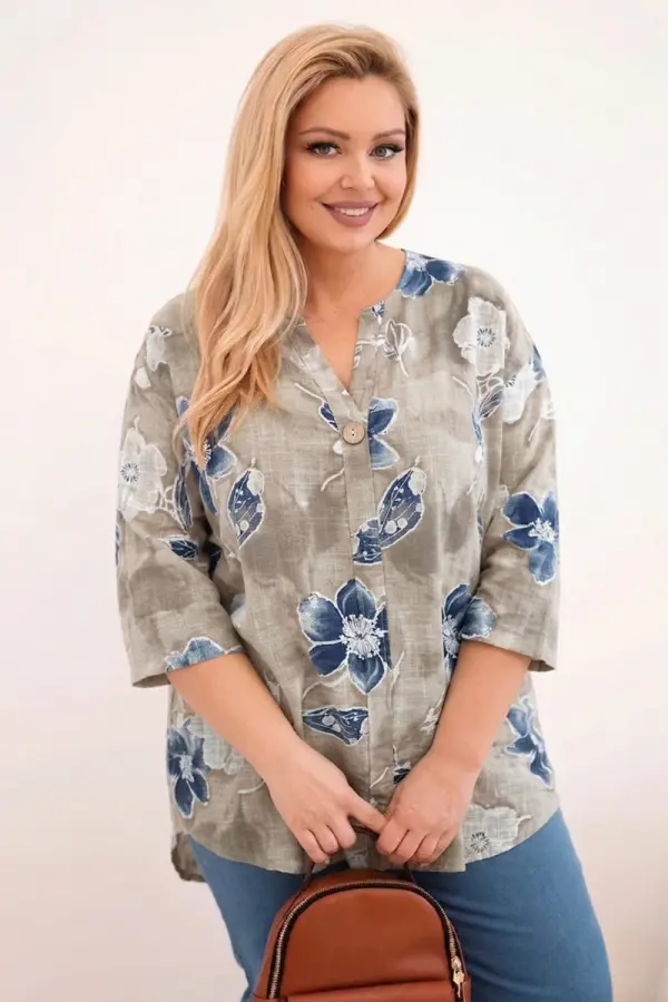 Kesi Włoski Kesi ženska plus size bluza s cvjetnim uzorkom bež boje