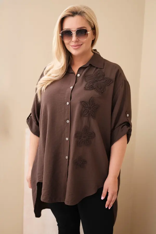 Kesi Włoski Kesi ženska plus size bluza s cvjetnim vezom