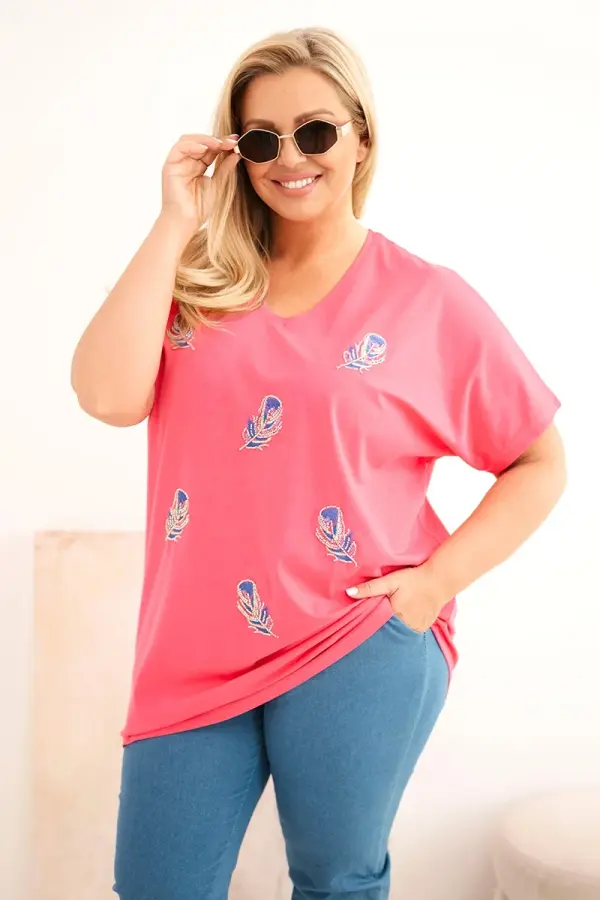 Kesi Kesi ženska plus size bluza s perjem ružičaste boje