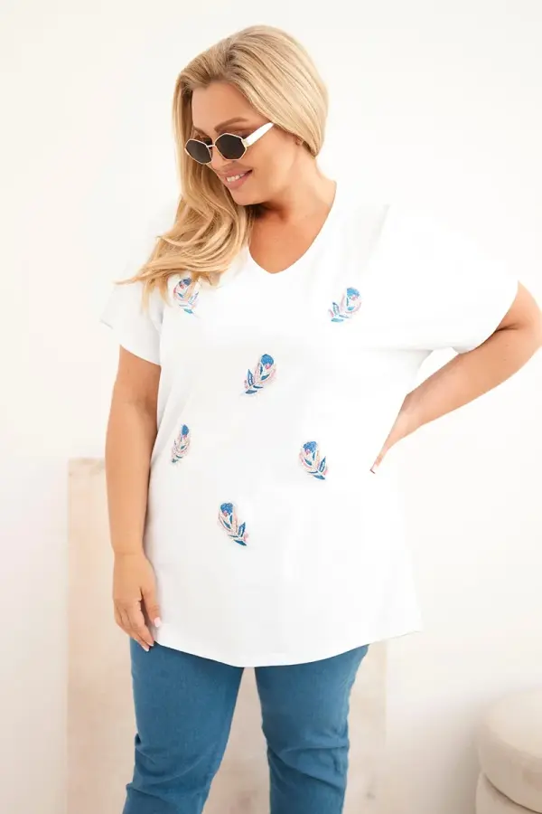 Kesi Kesi ženska plus size bluza s perjem u bijeloj boji