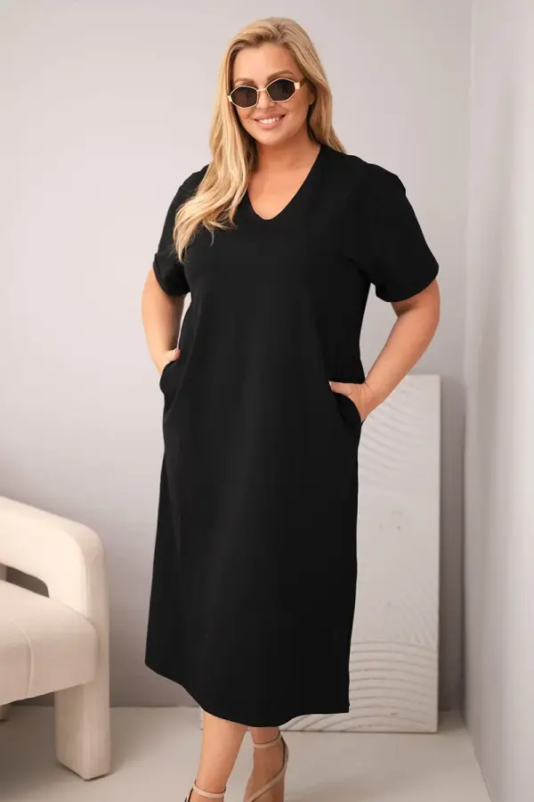 Kesi Kesi ženska plus size haljina s V-izrezom, crna