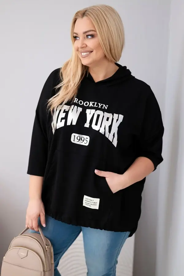 Kesi Włoski Kesi ženska plus size viskozna majica s klokanom, crna